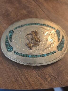 Vintage Silver-Tone Western Turquoise Belt Buckle.